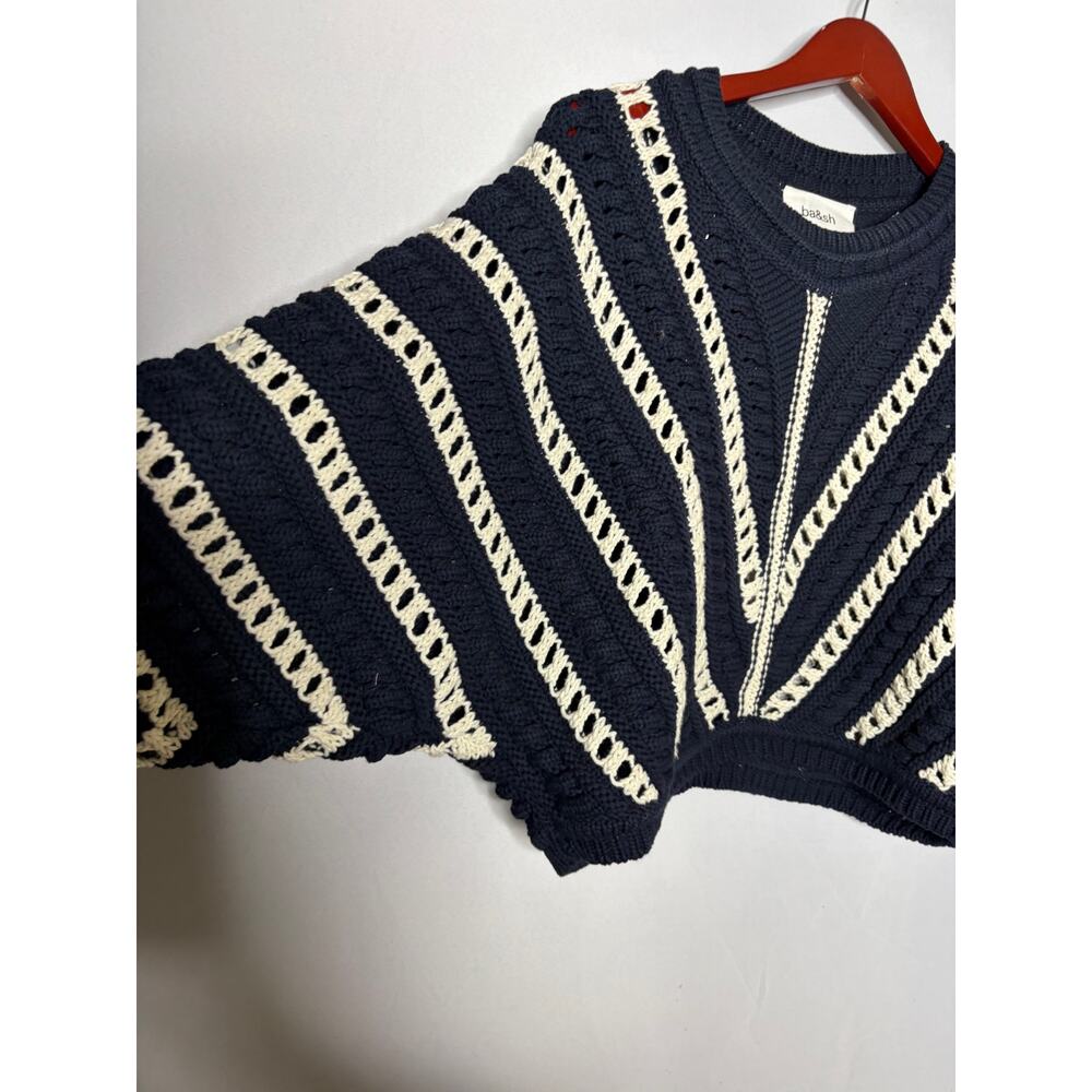 Ba&Sh Gardy Crochet Crewneck Pullover Sweater In Marine Navy White Sz 1 US S - Picture 5 of 8